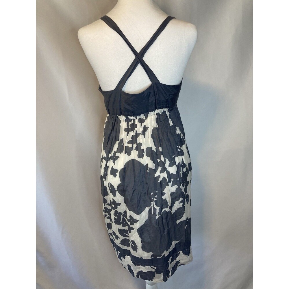 Coquette Halter Mini Dress L Fairy Beaded Ruffle Criss Cross Back Cotton Silk